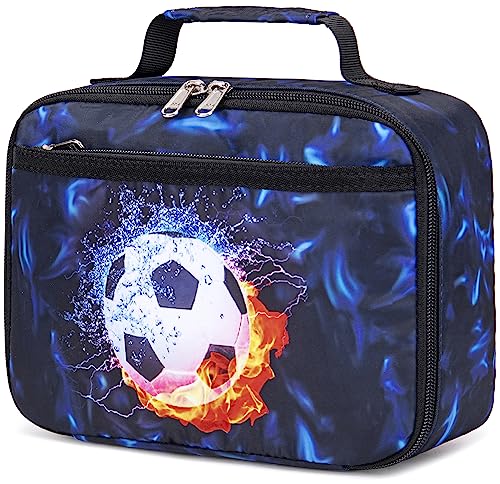 LEDAOU Lunch Bag Kids Insulated Lunch Box - Soccer Black Blue