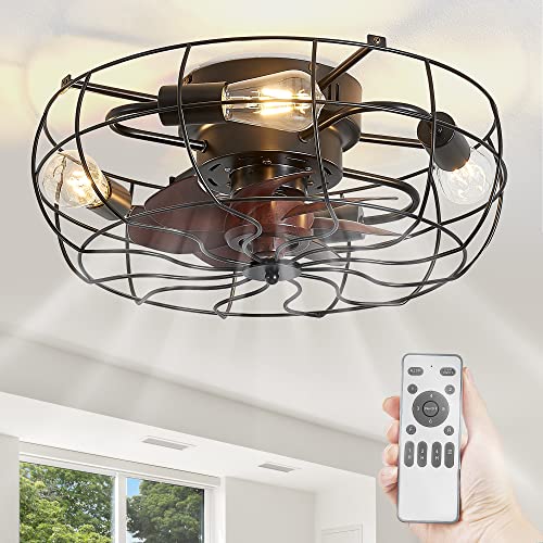 LEDIARY 20" Caged Ceiling Fans With Lights and Remote
