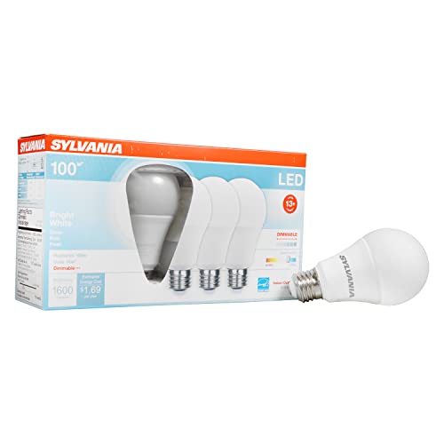 LEDVANCE Sylvania A19 LED Light Bulb, 100W = 16W, Dimmable, Medium Base, Frosted Finish, 1600 Lumens, 3500K