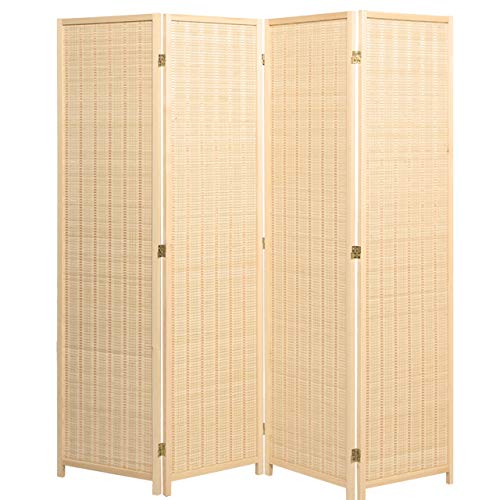 Legacy Decor 4 Panel Natural Color Wood and Bamboo Weave Room Divider