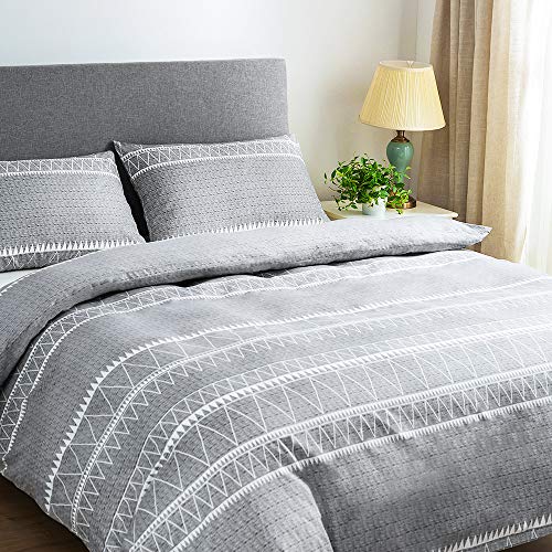 Boho Grey Full Size Duvet Cover Set - 3pc Ultra Soft Washed Microfiber Bedding