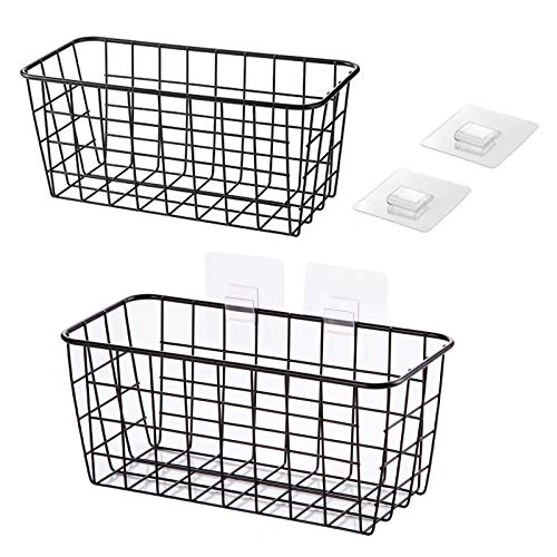 LeleCAT Adhesive Wall Mounted Kitchen Storage Baskets - 2 Pack Black