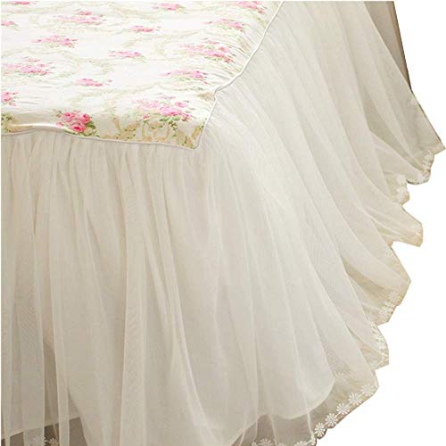 LELVA Lace Bed Ruffle Queen Size 18" Drop White Floral