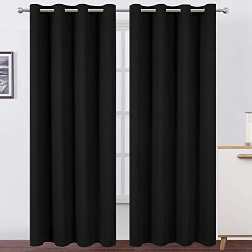 LEMOMO Blackout Curtains 52 x 84 inch/Black Set of 2 Panels/Thermal Insulated Room Darkening Bedroom Curtains