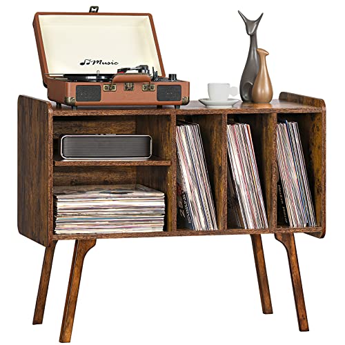 Lerliuo Vinyl Record Player Stand with Beech Wood Legs