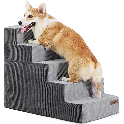 LE SURE Small Dog Stairs - Folding Pet Steps for High Beds, Non-Slip, Grey