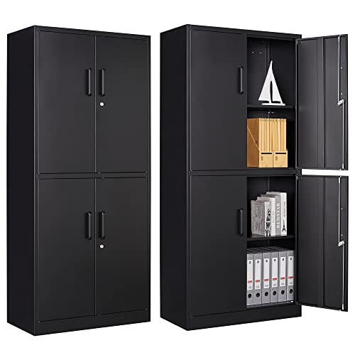 Letaya Metal Storage Cabinet with Lock Door, Adjustable Shelf Steel Cabinets for Office, Home,Pantry,Kitchen,Garage Utility Cabinet (4 Door-Black)