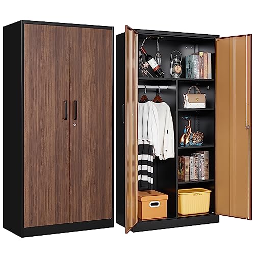 Basics Expandable Metal Hanging Storage Organizer Rack Wardrobe with  Shelves, Black, 57''- 80''L x 14''W x 72''H