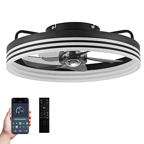 Letmarey Modern Flush Mount Ceiling Fan with Lights Remote Control