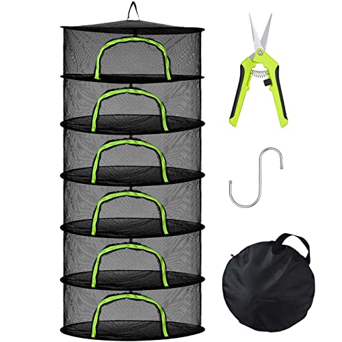 6-Layer Hanging Herb Drying Rack with Zipper and Pruning Scissors