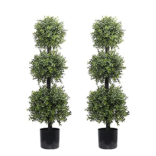 UV Resistant 2-Pack Boxwood Triple Ball Topiary for Outdoor Front Door Decor