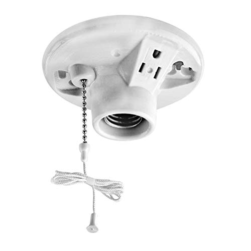 Leviton 9726-C One-Piece Glazed Porcelain Outlet Box Mount, Incandescent Lampholder, Pull Chain, Top Wired, White
