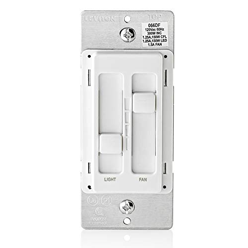 Leviton SureSlide Ceiling Fan Control and Dimmer Switch for LED, Halogen and Incandescent Bulbs, 66DF-10W, White