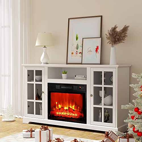 Modern Farmhouse TV Stand with Electric Fireplace for 65 inch TV