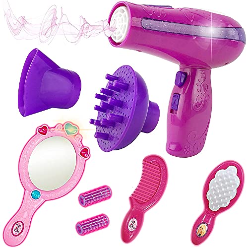 Liberty Imports Girls Beauty Salon Styling Fashion Pretend Play Set with Toy Hairdryer, Mirror and Styling Accessories (7 Pieces)