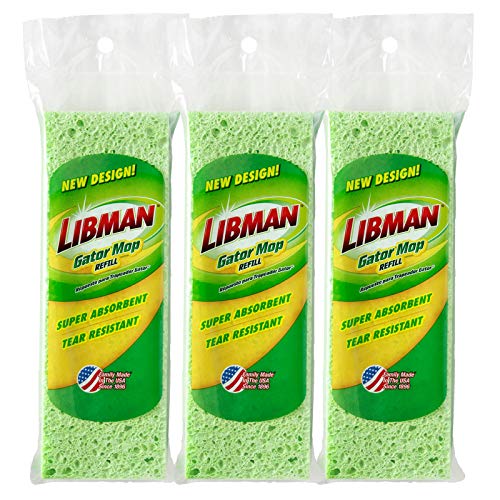 Libman Gator Mop Refill Pack - Extra-Absorbent Sponge Replacement Heads, 3-Pack