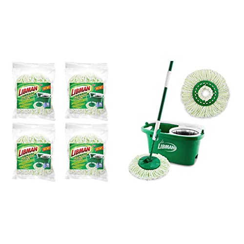 Libman Tornado Spin Mop Refills-Case of 4-Microfiber Head, Easy to Replace, Machine Washable, Green & White, 4 Each & Tornado Spin Mop System Plus 1 Refill Head