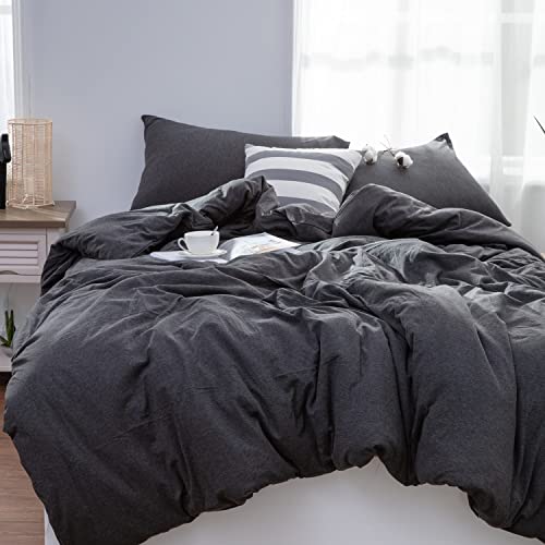 LIFETOWN 100% Jersey Knit Cotton Duvet Cover Set - Soft and Wrinkle-Free