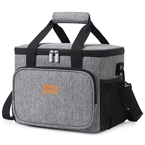 Double Layer Cooler Insulated Lunch Bag Adult Lunch Box Large Tote Bag for Men, Women, with Adjustable Strap,Front Pocket and Dual Large Mesh Side POC