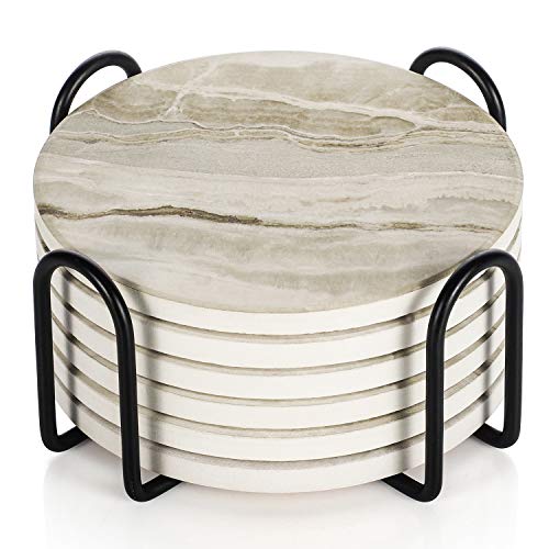 LIFVER Marble Style Ceramic Drink Coaster Set