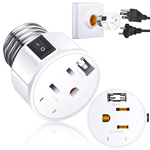Light Socket to Plug Adapter with Switch and Fuses