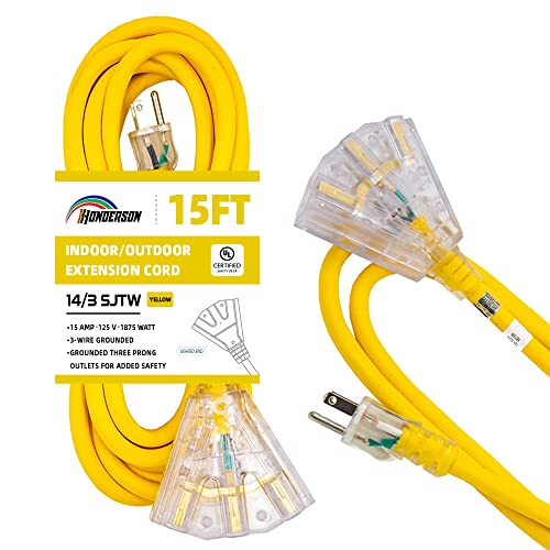 Lighted Outdoor Extension Cord with 3 Power Outlets