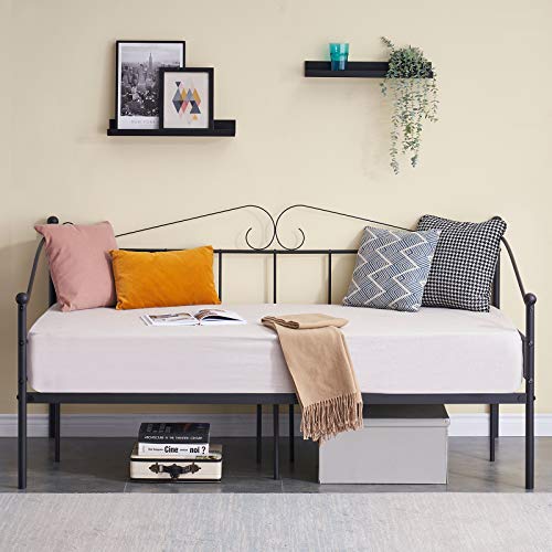Liink1Ga Twin Size Daybed Frame, Black Metal Daybed Frame with Headboard, Mattress Platform Base Box Spring Replacement Sofa Bed for Living Room Guest Room, Upgraded