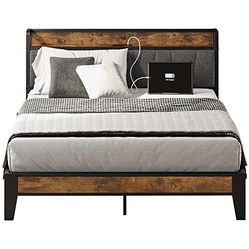 LIKIMIO Full Bed Frame with Storage Headboard and Charging Station