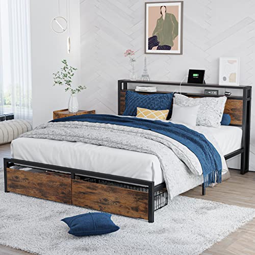 LIKIMIO Full Size Bed Frame with Storage Drawers