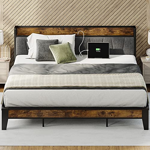 LIKIMIO King Size Bed Frame with Storage Headboard and Charging Station
