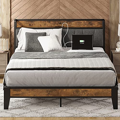 LIKIMIO Queen Bed Frame with Storage Headboard and Charging Station
