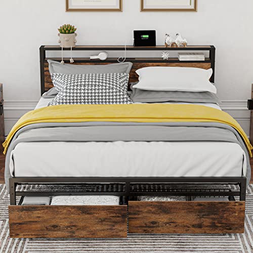 LIKIMIO Queen Bed Frame with Storage and Charging