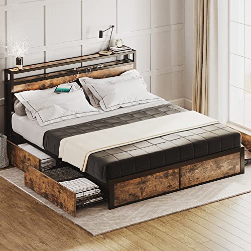 LIKIMIO Queen Bed Frame with Storage Drawer