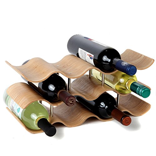 Lily's Home Oak Wave Wine Rack: Elegant Modern Tabletop Storage