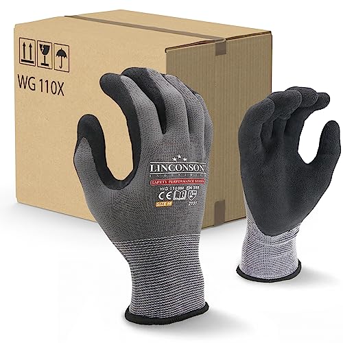 Linconson 12 Pack Safety Work Gloves for Construction and Mechanics - Grey