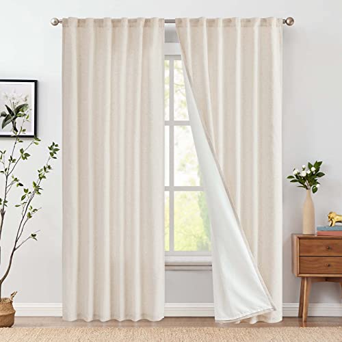 jinchan Linen Beige Curtains 108 Inches Extra Long for Living Room Farmhouse Rod Pocket Back Tab Light Filtering Window Drapes with Lined for Bedroom Crude 2 Panels Ecru