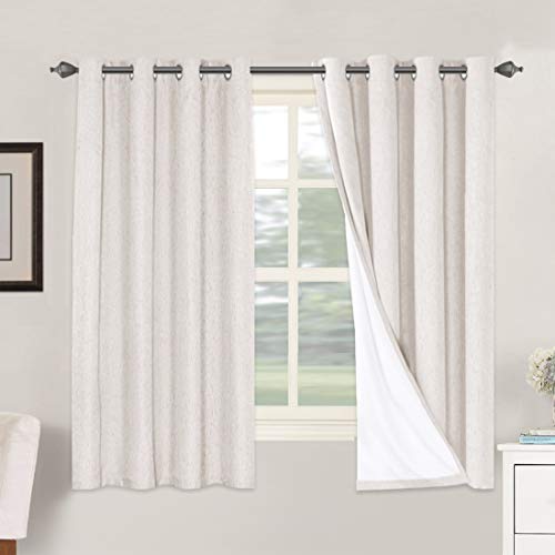Linen Blackout Curtains 63 Inches Long - Energy Saving, Anti-Rust Grommet
