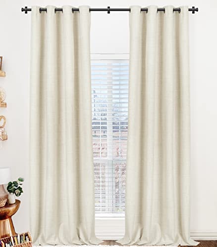 Linen Blackout Curtains 84 Inch Length - Thermal Insulated Full Light Blocking Drapes