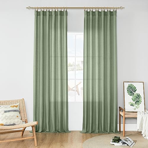 Linen Cotton Light Green Curtains 96 Inches Long