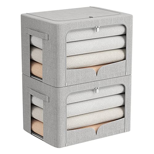 Linen Fabric Storage Bins - Stackable and Foldable