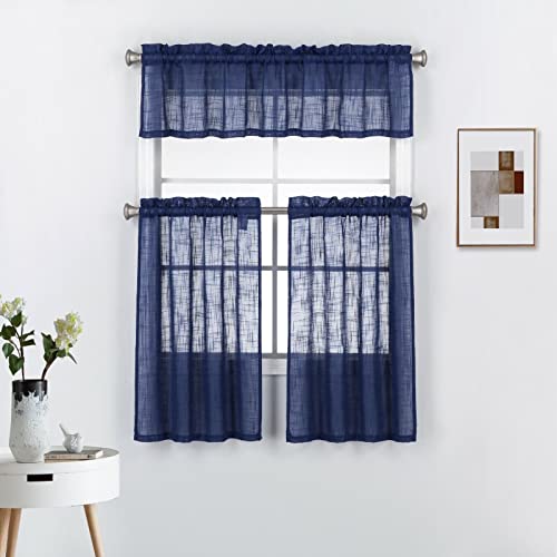 Linen Semi Sheer Kitchen Window Curtain Tiers and Valance Set