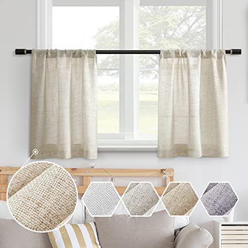 Linen Textured Semi Sheer Kitchen Tiers Curtains