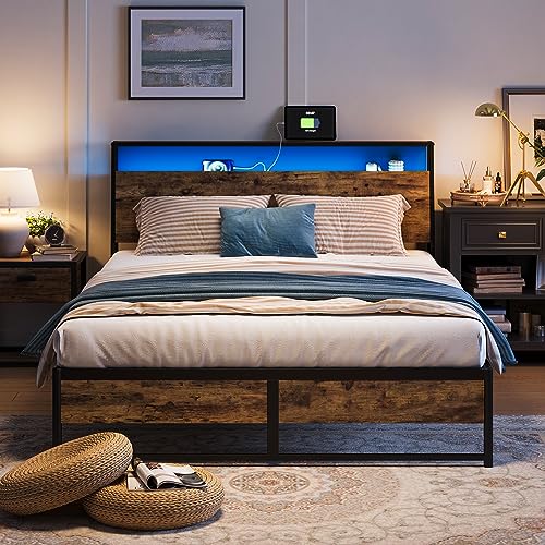 LINSY Full Bed Frame with Ergonomic Headboard and Storage