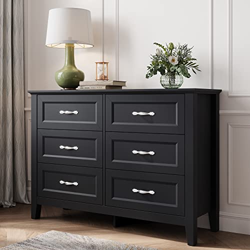 LINSY HOME 6-Drawer Black Dresser for Bedroom and Living Room