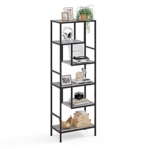 LINSY HOME Bookshelf, 5 Tier Wood and Metal Book Shelf