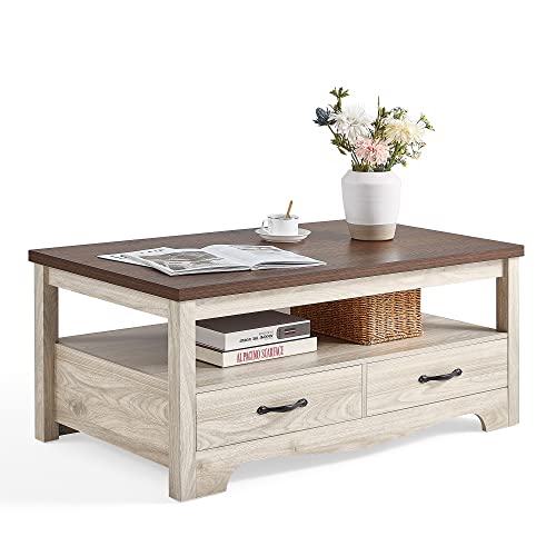 LINSY HOME Farmhouse Coffee Table with Storage