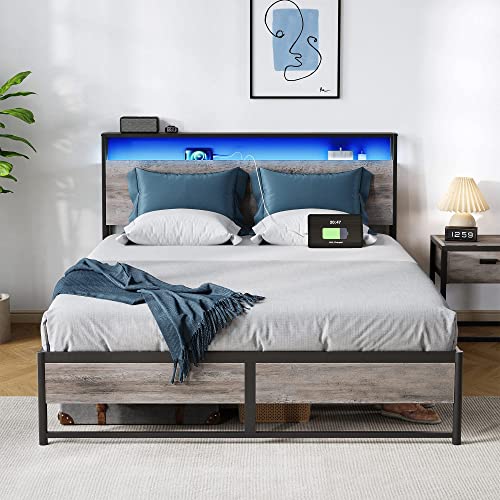 LINSY LIVING Full Bed Frame with Lights & Storage