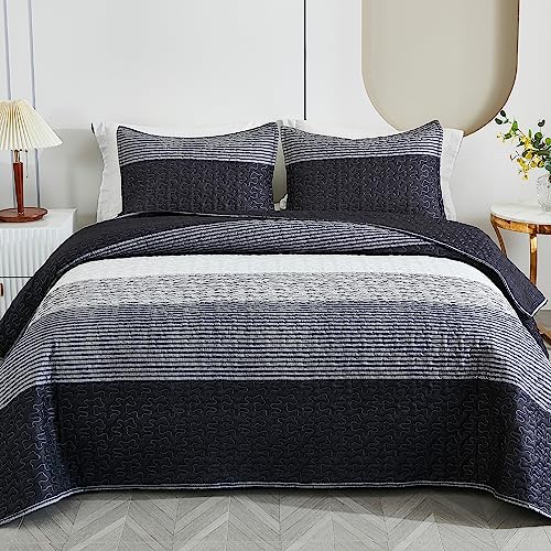 Litanika Quilt Queen Size Grey and Black and White Bedding Set