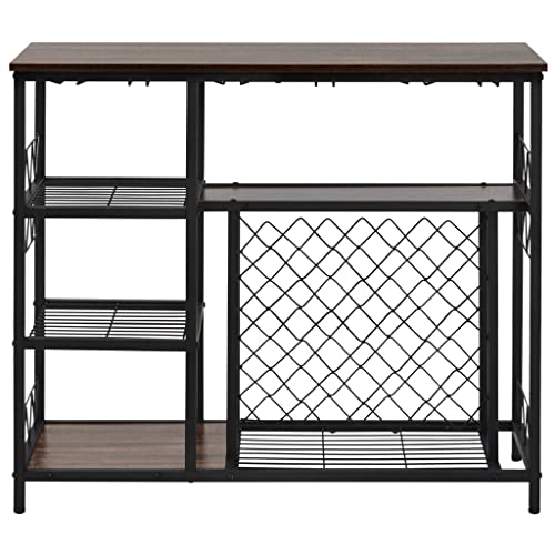 Industrial Wine Rack Table with Glass Shelf and Cabinet