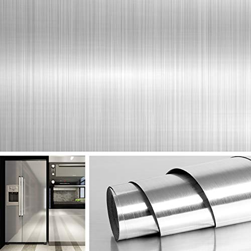 Livelynine Silver Stainless Steel Peel and Stick Wallpaper 15.8x78.8 In